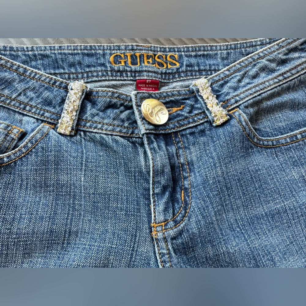Vintage Guess Beaded Cropped Ankle Jeans with Cuffed Design Women’s Size 27 - Picture 4 of 12